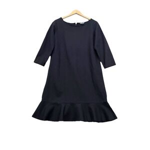 LANDS' END Ponte Midi Dress Sz 18 Black Ruffle Hem Event Formal Cocktail Party